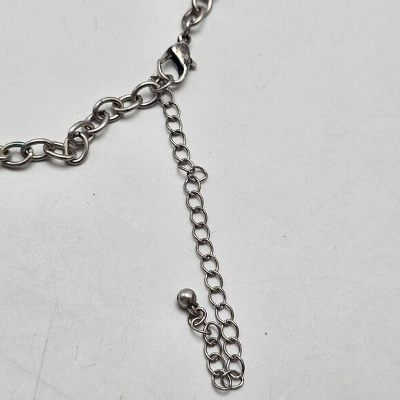 Floral Silver Tone Necklace With Green and Blue Rhinestones - Picture 4 of 5